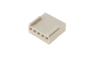 White plastic electrical connector, a molding part type processed by the Glass Turret AOI Machine for dimensional and cosmetic checks.