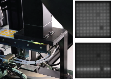 LED component tray positioned for automated testing inside advanced LED tester machine